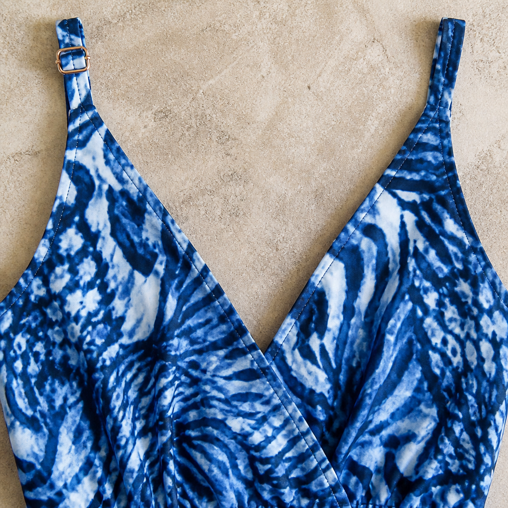 SolaraMist™ – Sheer V-Neck Swim Romper Featuring Watercolor Design