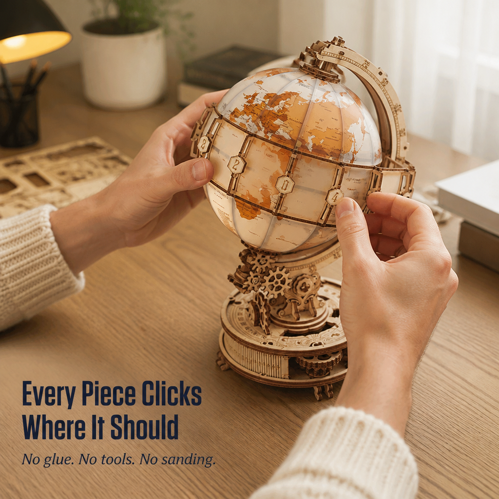 LumoraSphere™ — Click Together a Radiant Wooden Globe That Also Serves as Decor