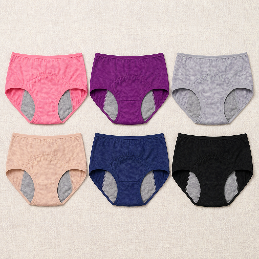 Lunelle™ – Breathable Leak-Resistant Mid-Rise Briefs (6-Pack, Mixed Colors)