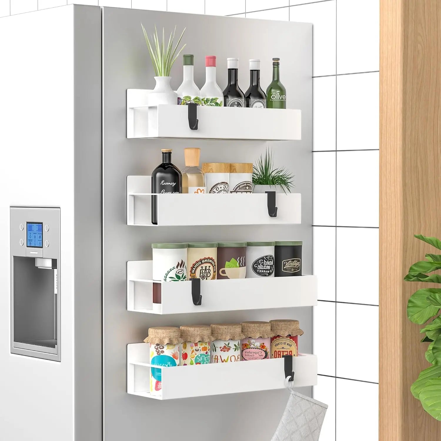 Spice Organizer | 4-Piece, Magnetic – Powder-Coated | Drill-Free Installation | KitchenDock
