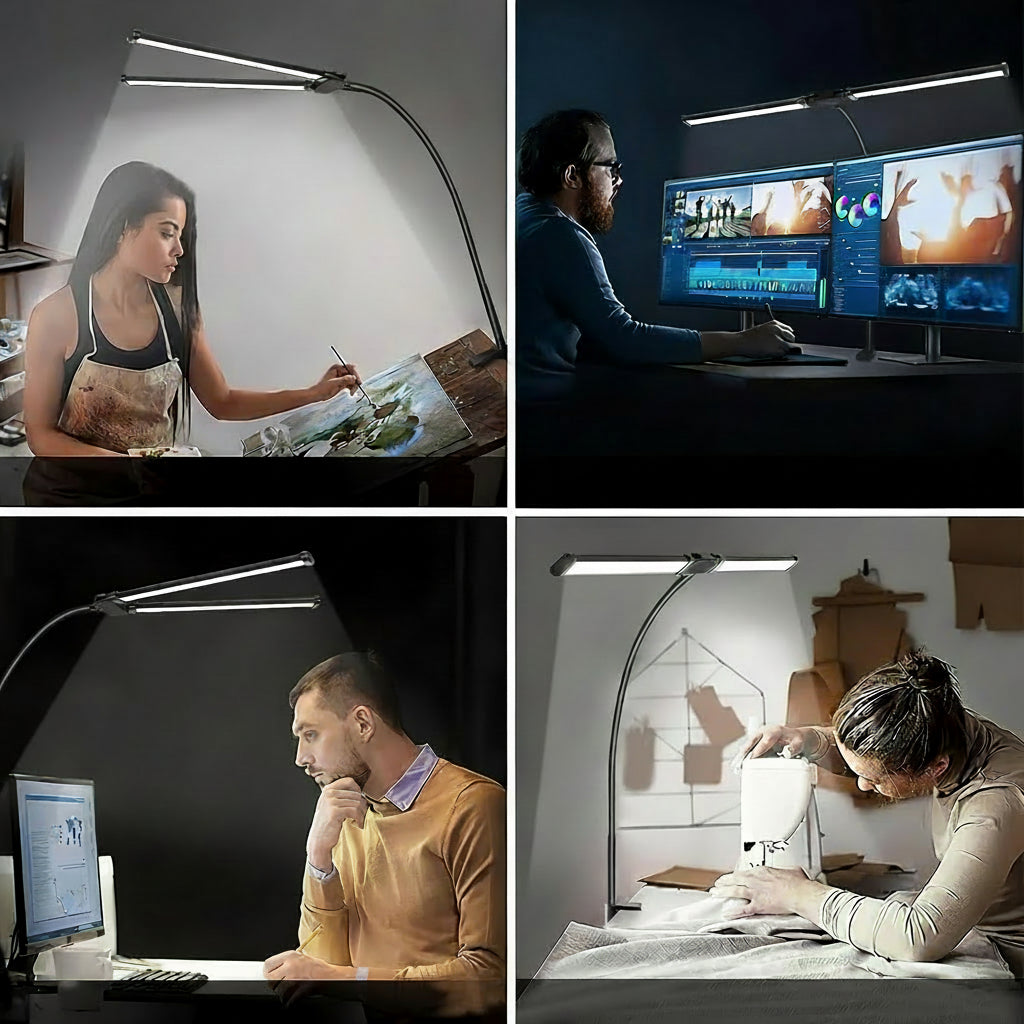 LUXLITE - Versatile USB Dual-Head LED Desk Lamp with Adjustable Neck
