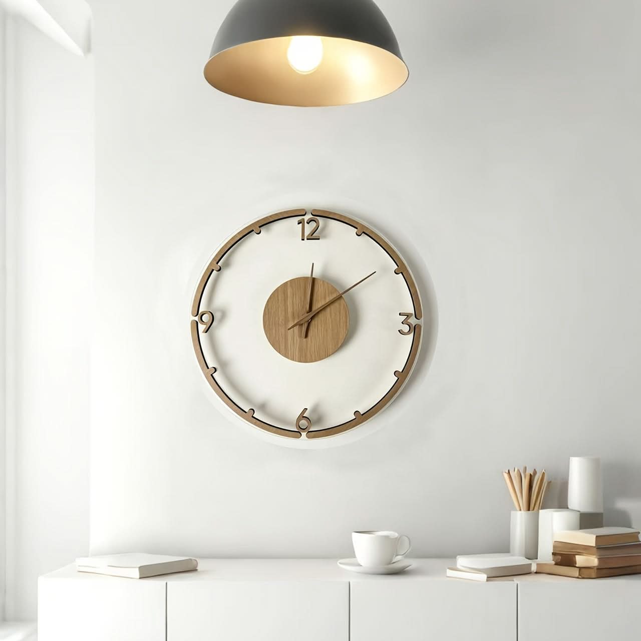 30 cm Minimalist Wall Clock in Wood and Acrylic Design
