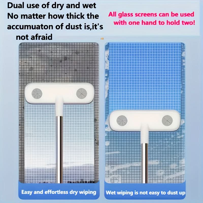 Retractable Window Cleaning Brush with Pet Hair Removal Feature