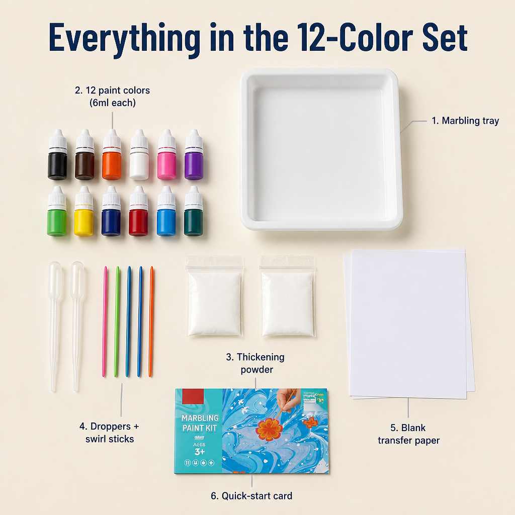 SplashMuse™ Marbling Paint Kit — Swirl, Lift & Display Genuine Marbled Prints Kids Create Themselves