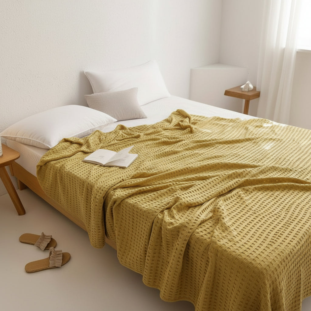 CozyNest – Breathable Waffle Weave Cotton Quilt Blanket