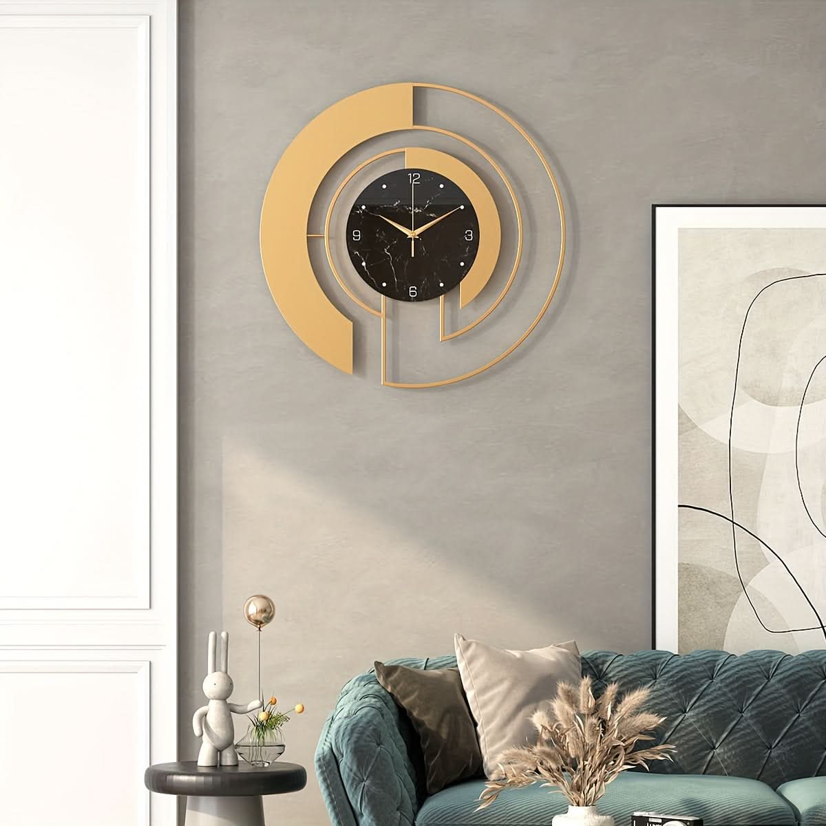Silent Wall Clock with Glass Face – Golden Geometric Design