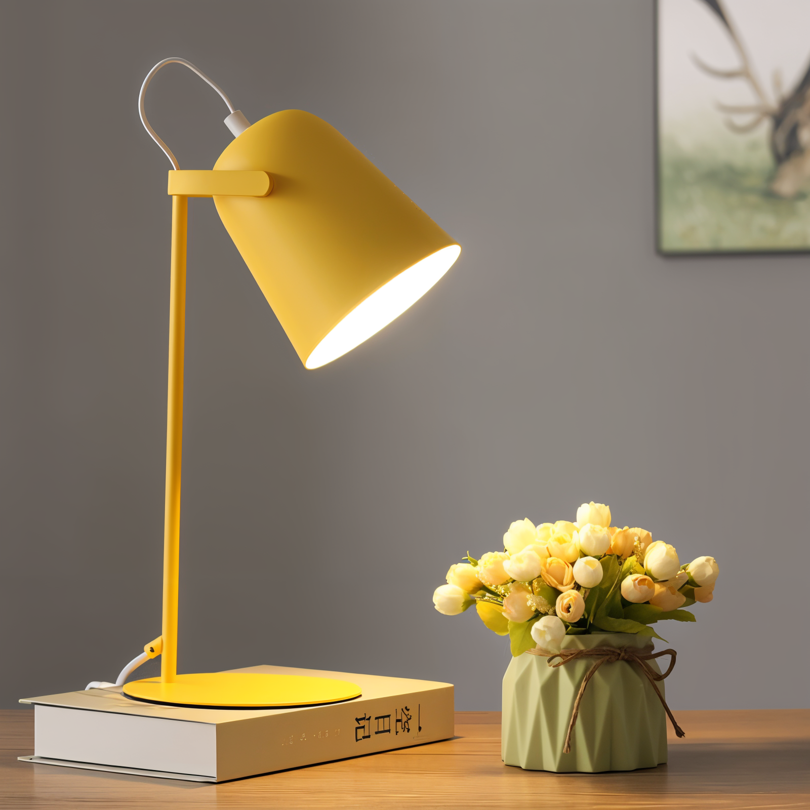 Macaron Table Lamp – Nordic Yellow Desk Light – Adjustable Brightness