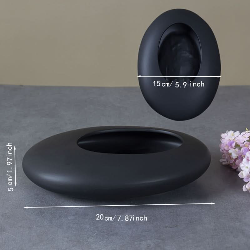 Shallow Ceramic Pot for Bonsai with Artistic Pebble Decoration