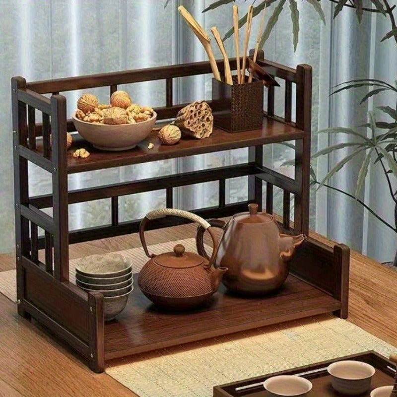 Chic Wooden Multi-Level Tea Station Organizer