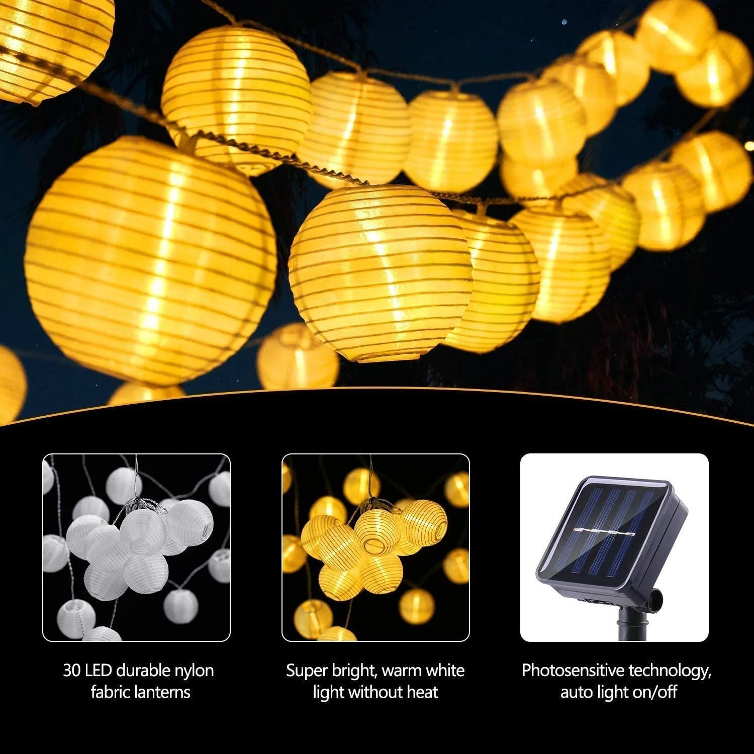 Solar LED Lantern String Lights – IP65 Weatherproof Build