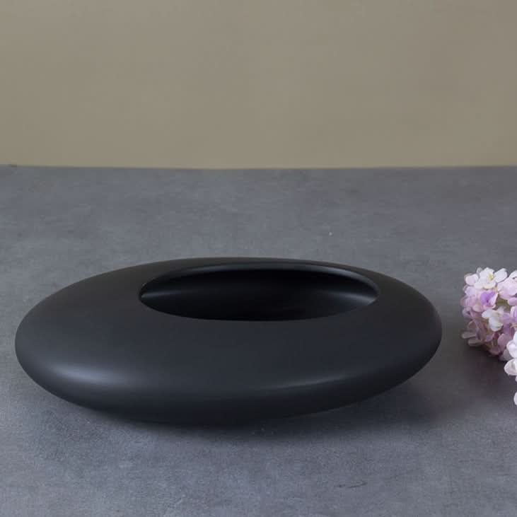 Shallow Ceramic Pot for Bonsai with Artistic Pebble Decoration