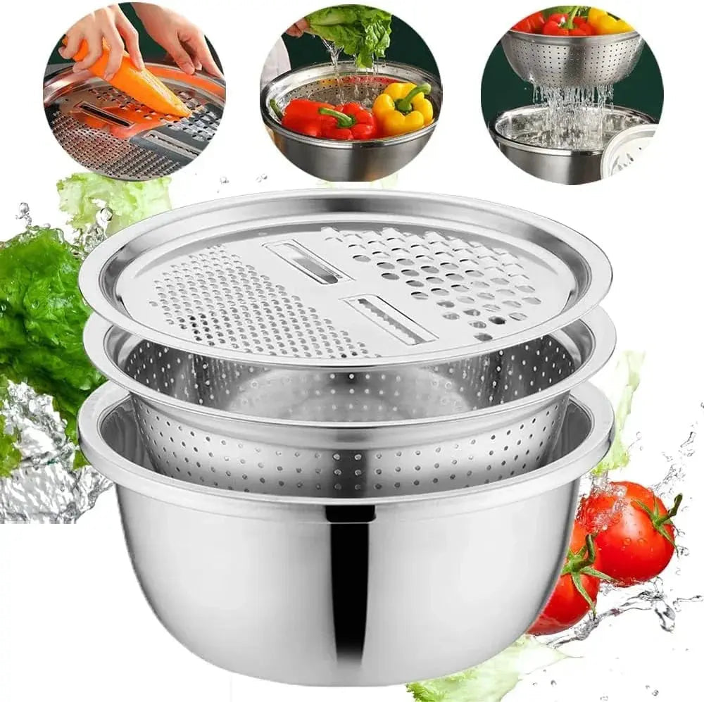 3-in-1 Batter Bowl Set | Integrated Grid and Drainage System | Space-Saving Nesting Design | MultiPrep
