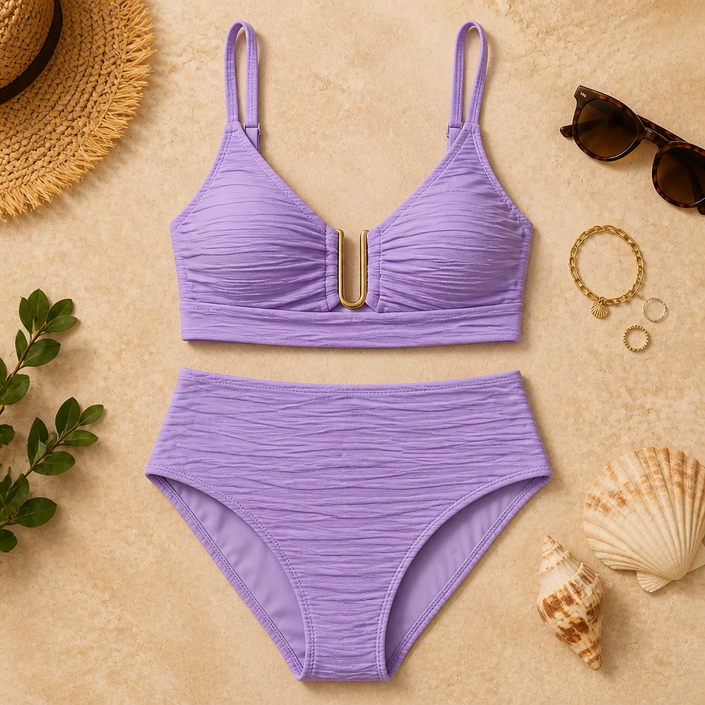 VeloraCurve™ – High-Waist Tummy-Control Bikini Set with Gold U-Wire