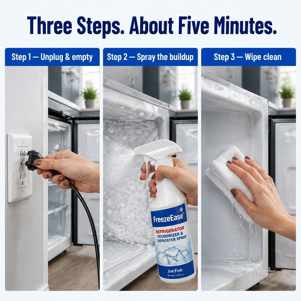 FreezeEase™ — Dissolve Stubborn Freezer Ice Fast Without Scraping or Scratching