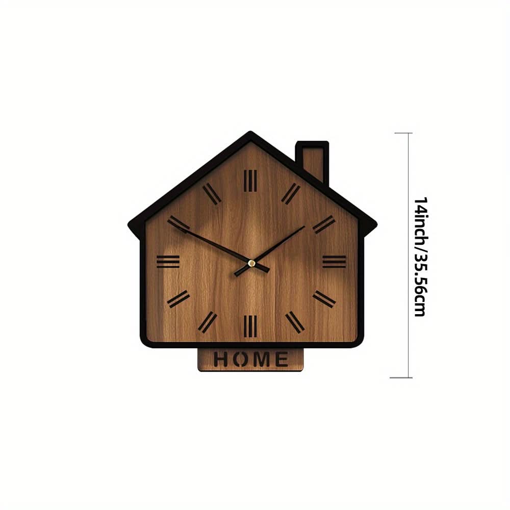 Rustic Wooden Wall Clock in House Shape