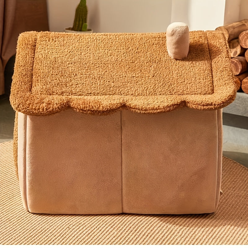 Cozy Retreat - Enclosed Plush Cat Bed for Winter Warmth