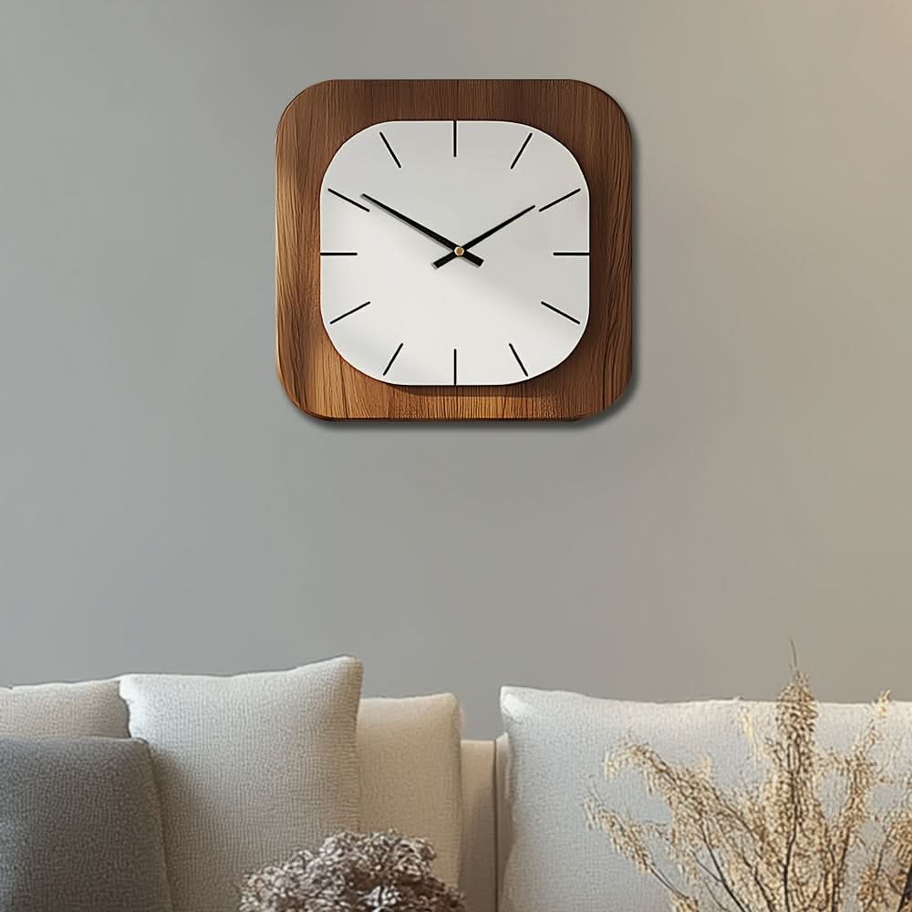 Vintage Square Wall Clock in Wood Finish