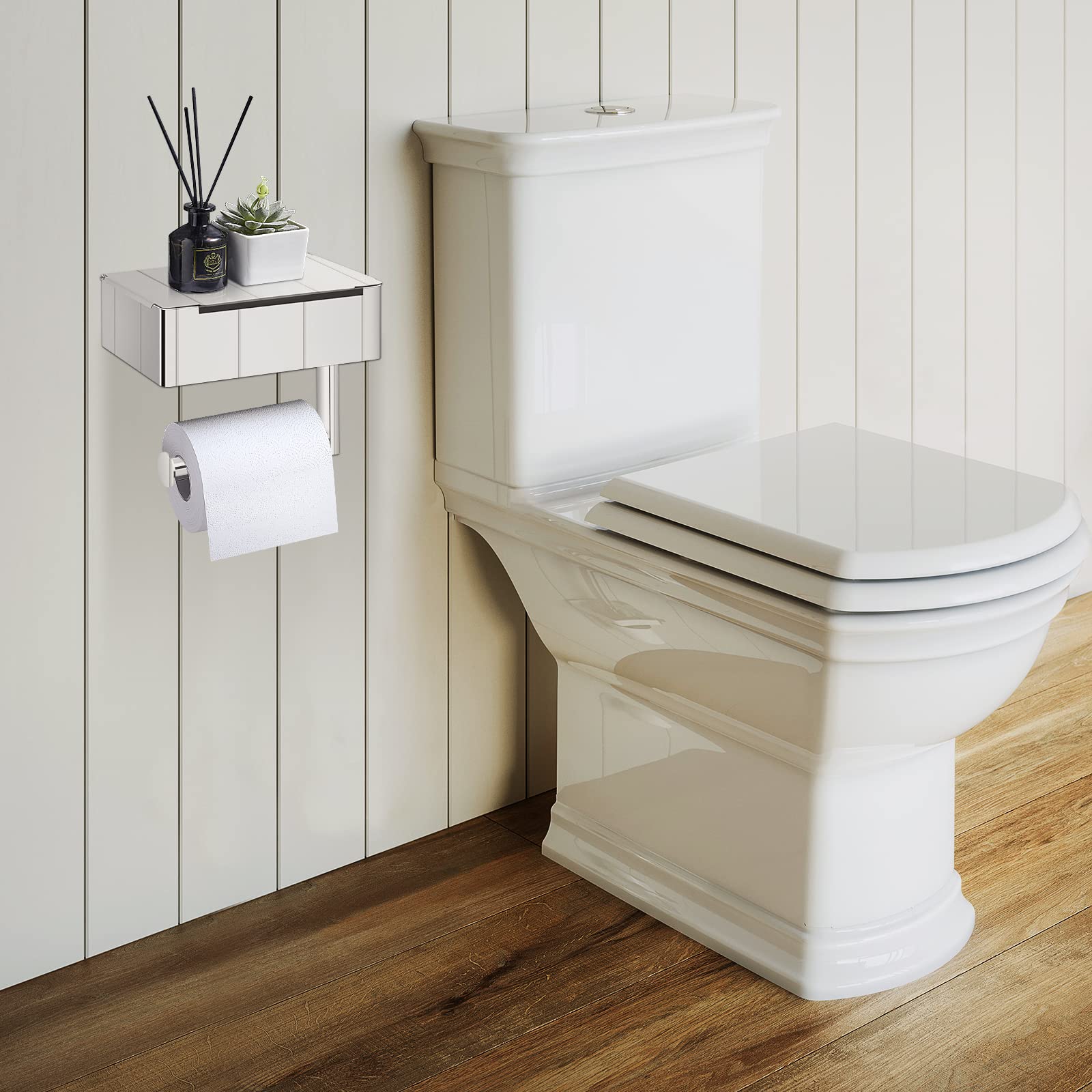 Tissue Dispenser | Stainless Steel Bathroom Paper Holder | 2-in-1 Shelf and Holder | SteelShelf
