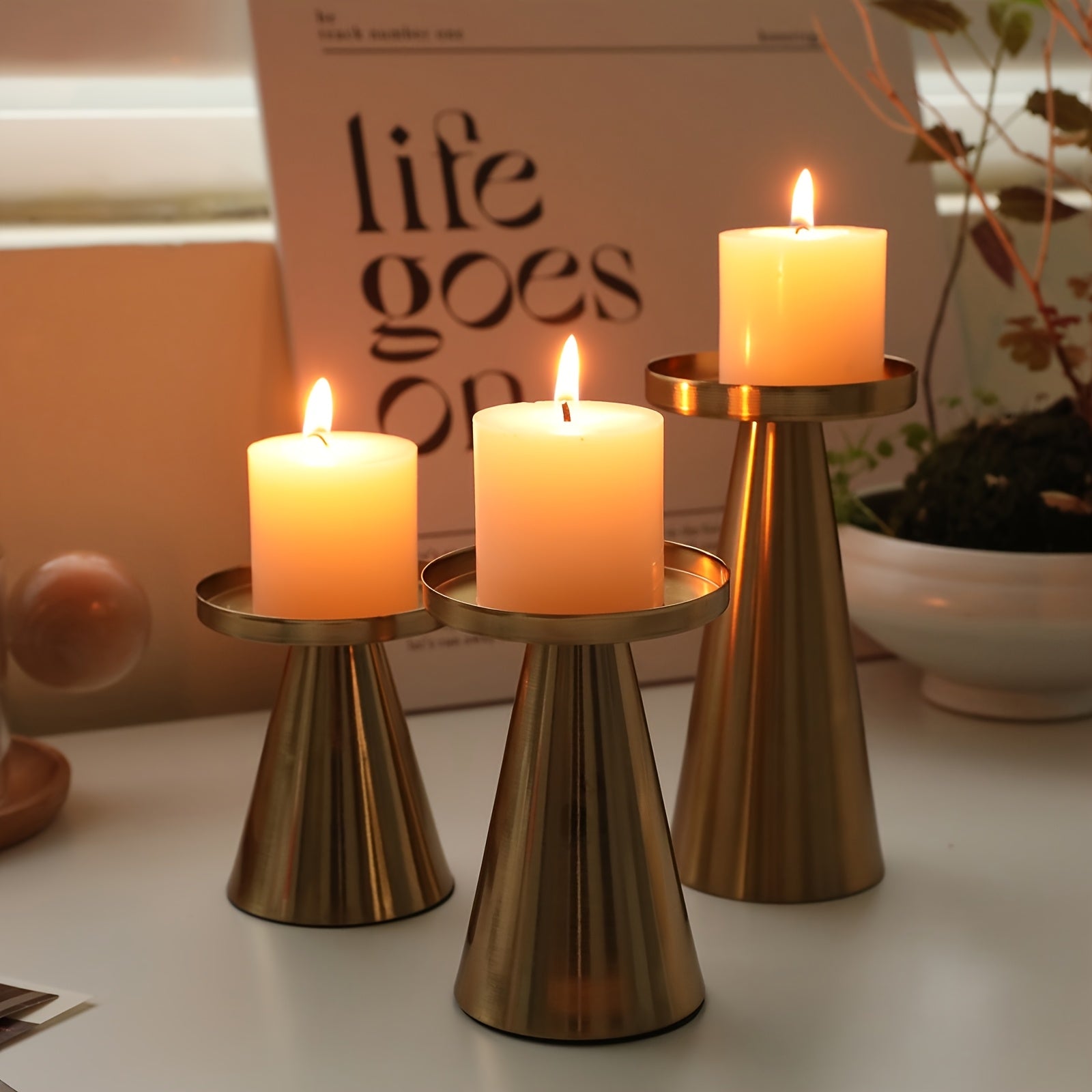 Trinity Elegance – Triad of Iron Cone Candle Holders