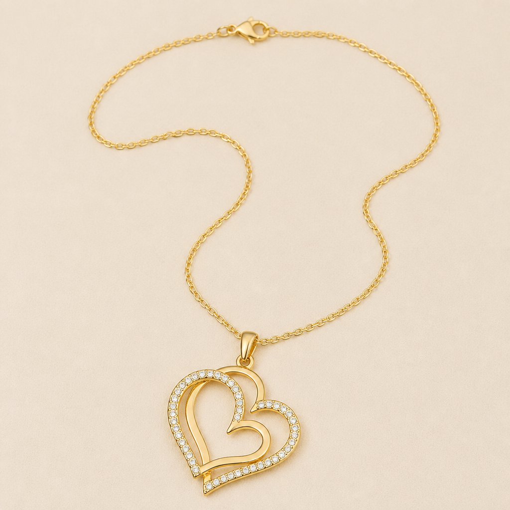 LumaCherish™ – Elegant Double-Heart Pendant Necklace with Pavé Crystals
