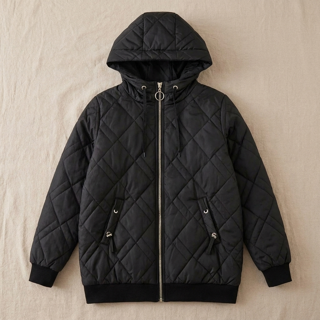 RamoraVibe™ – Diamond-Stitched Hooded Parka Featuring Adjustable Drawstring Hood