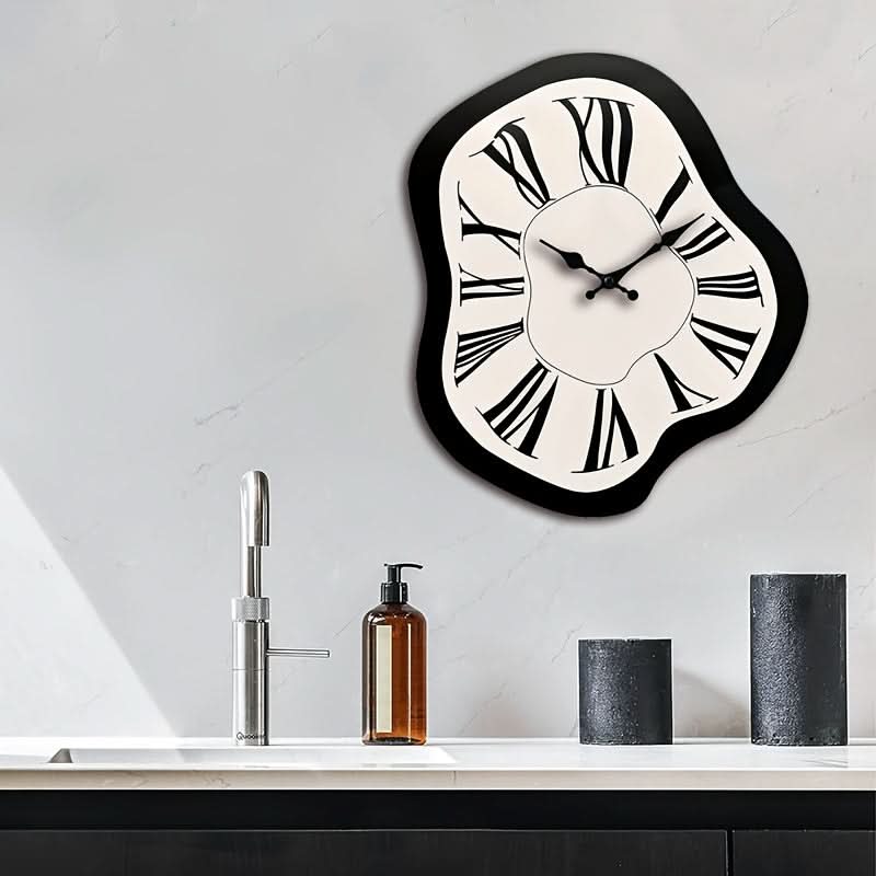 Silent Wooden Wall Clock with Roman Numerals – Irregular Design