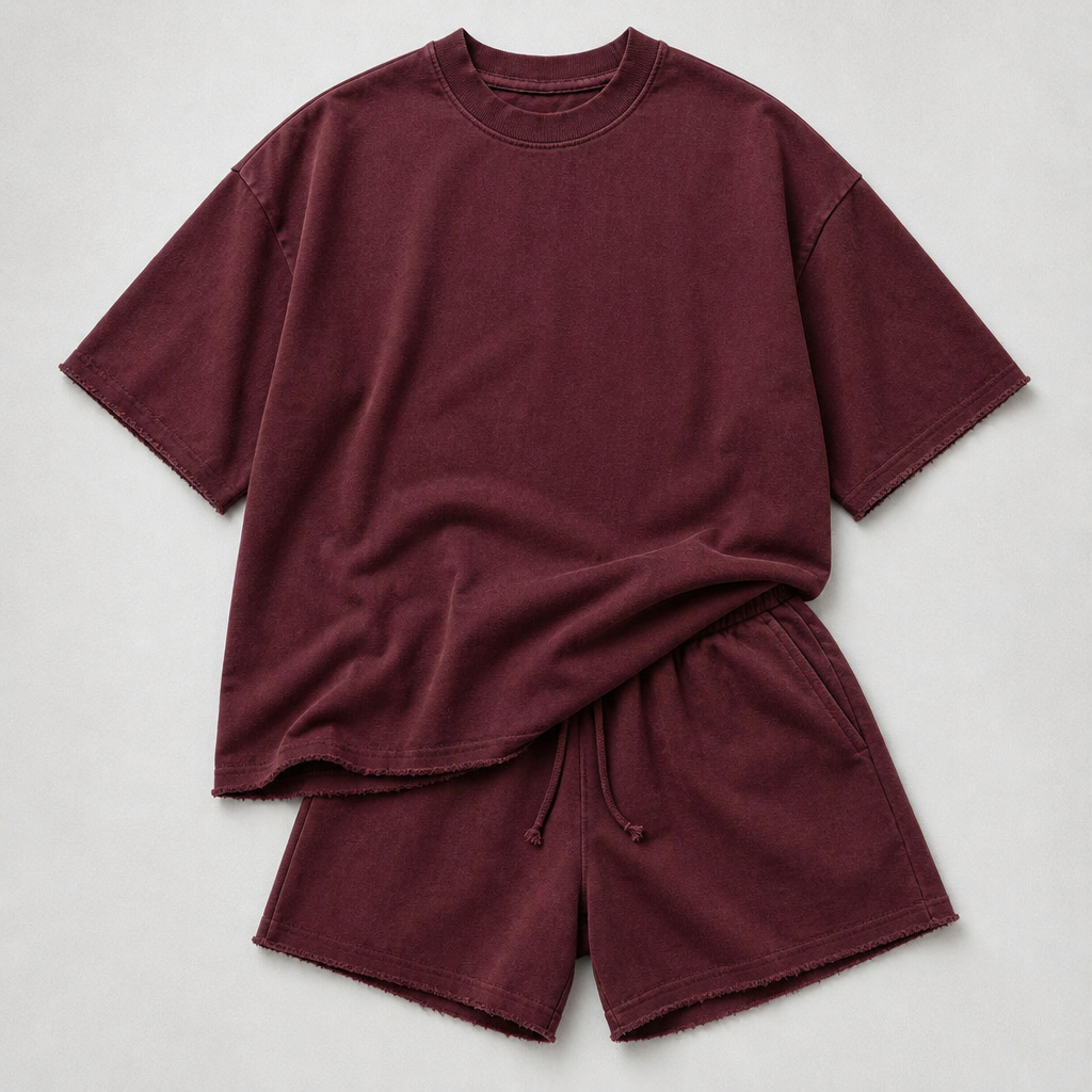 ArdentFlex™ – Oversized Relaxed Raw-Edge Tee and Shorts Set