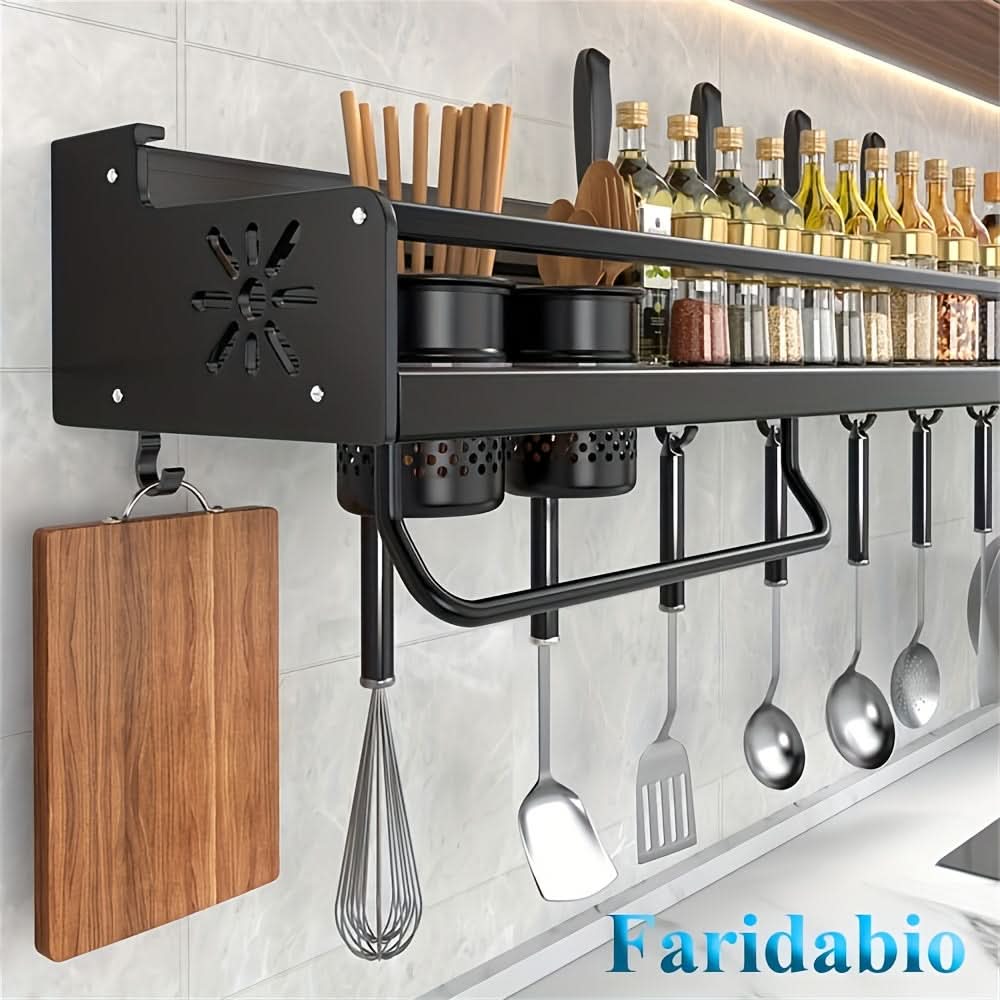 Wall-Mounted Kitchen Storage Rack for Organizing Utensils
