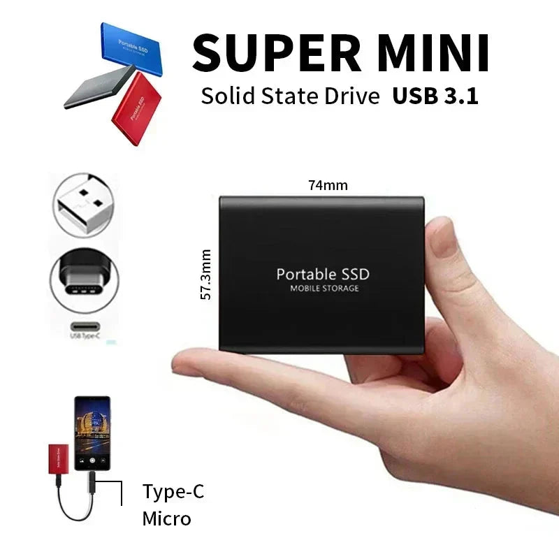 External Storage | 128GB Portable SSD | USB-C & USB 3.1 | Ultra-Compact | Shockproof Build | DataVault