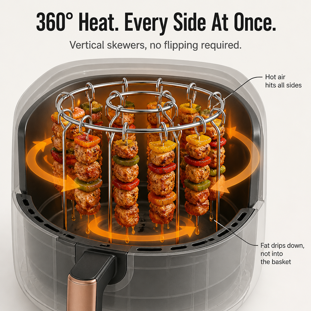 EmberSkew™ — Grill Juicy Wings and Skewers in Your Air Fryer No Flipping Needed