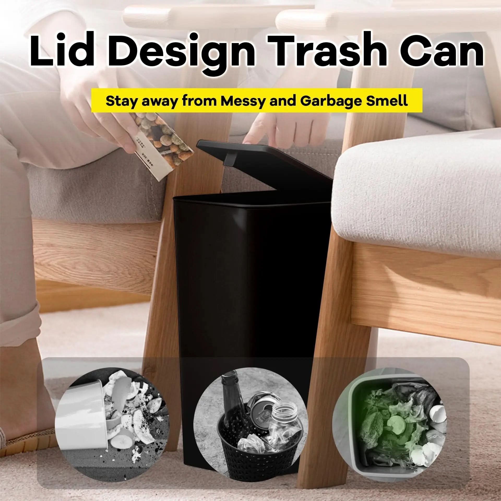 Slim Top Trash Bin 10L - Space-Saving Design