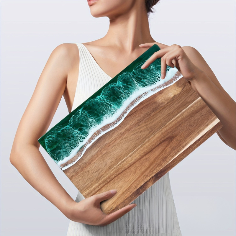 Elegant Acacia Cutting Board with Wave-Inspired Resin Accent