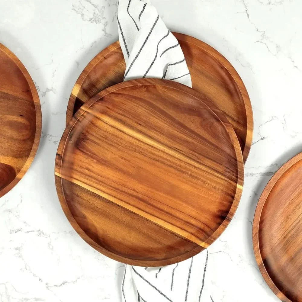 Stylish Dining Acacia Wood Tray – Reusable Round Design