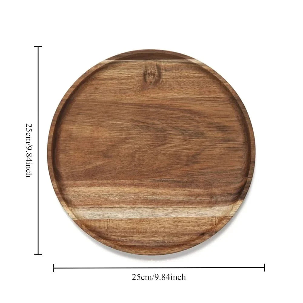 Stylish Dining Acacia Wood Tray – Reusable Round Design