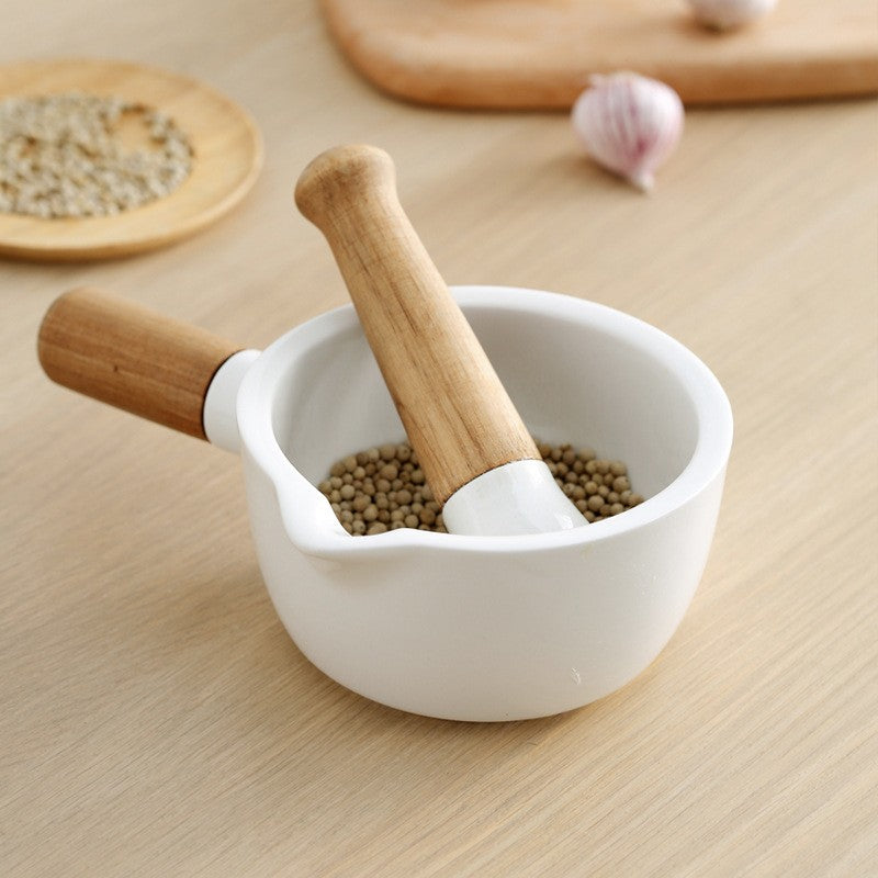 Premium Acacia and Ceramic Mortar & Pestle Set for Herb Grinding