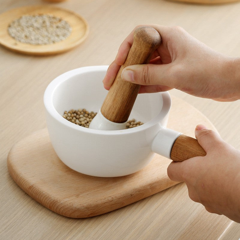 Premium Acacia and Ceramic Mortar & Pestle Set for Herb Grinding