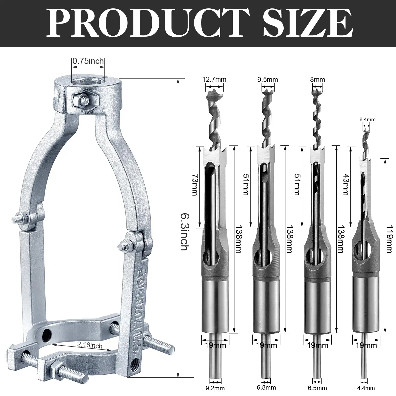 Chisel and Adapter Set for Accurate Dowel Holes | 8 Attachments 6–16 mm | Drill Compatible