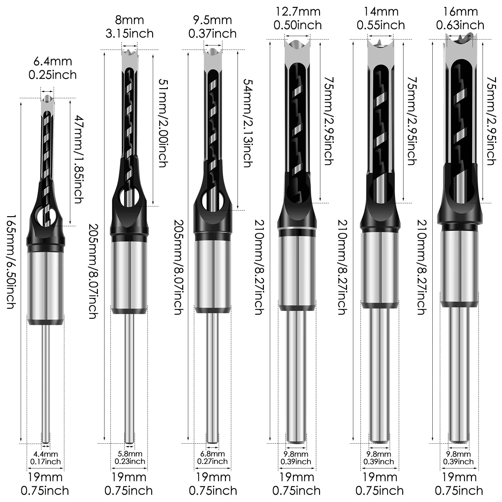 Chisel and Adapter Set for Accurate Dowel Holes | 8 Attachments 6–16 mm | Drill Compatible