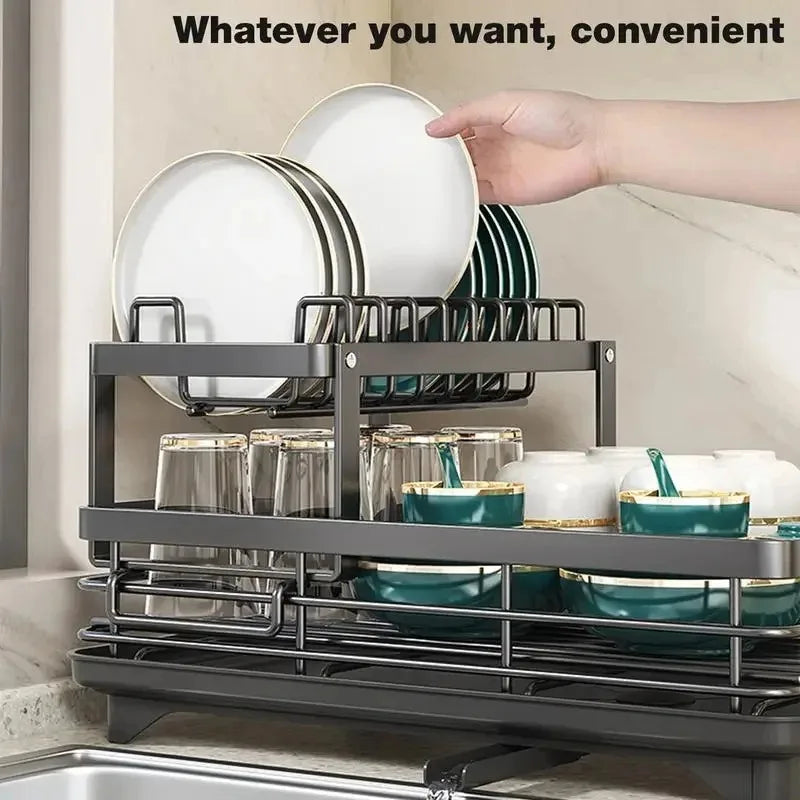 Space-Saving Dish Rack with Adjustable Stainless Steel Design