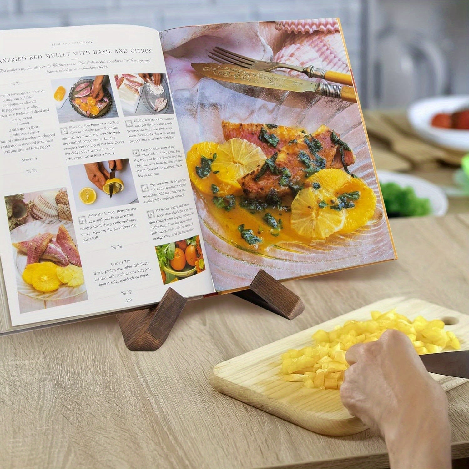 Versatile Wooden Recipe Holder for Hands-Free Cooking