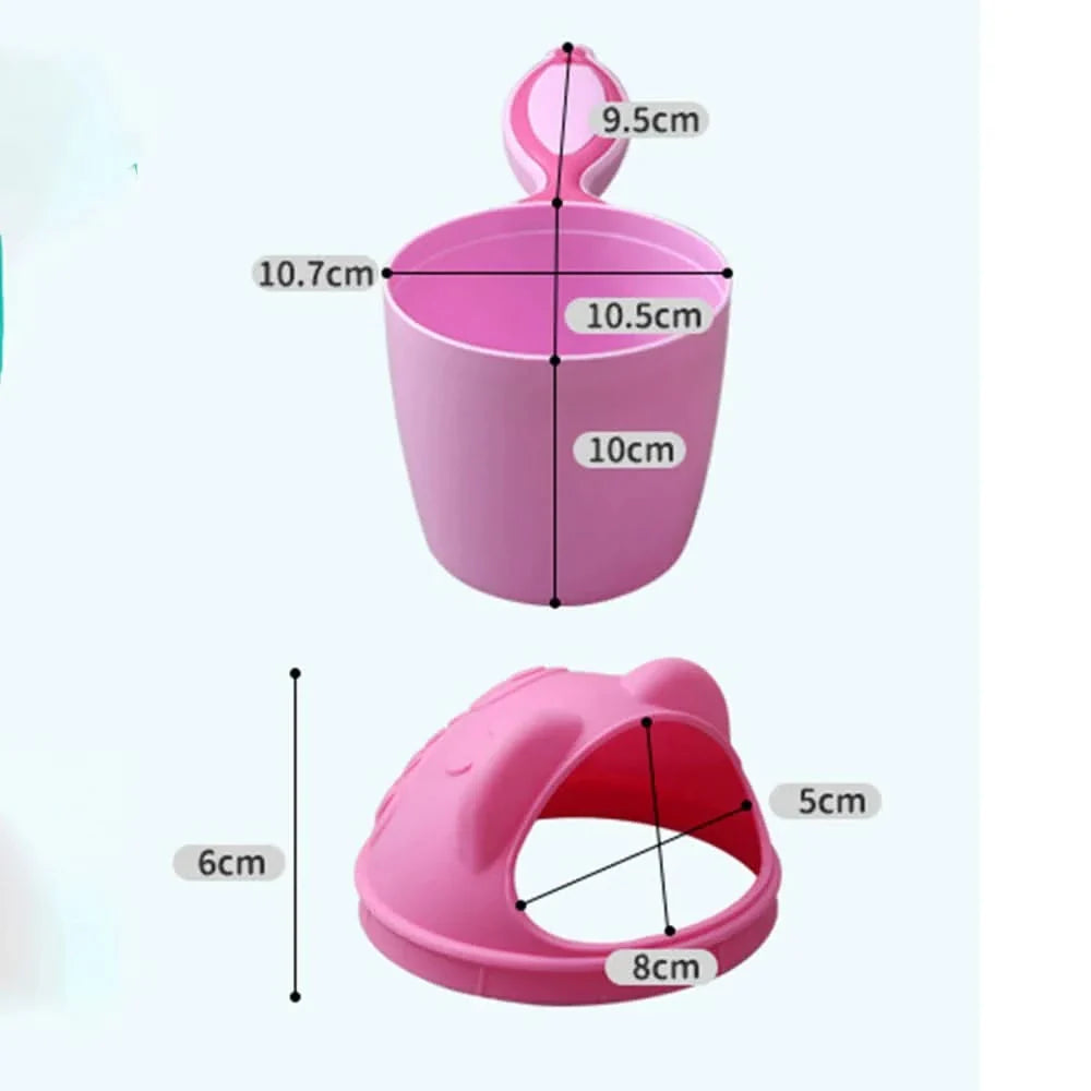 Cute Baby Bath Cap with Water Shield and Fun Shampoo Cup Design