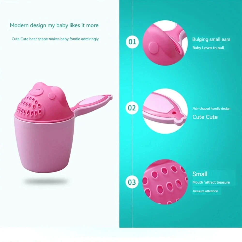 Cute Baby Bath Cap with Water Shield and Fun Shampoo Cup Design