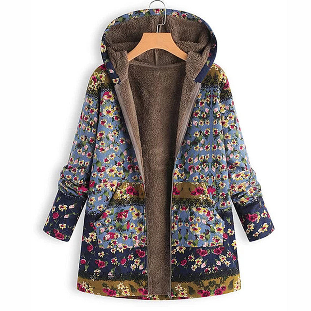 Floral Print Fleece Jacket for Women