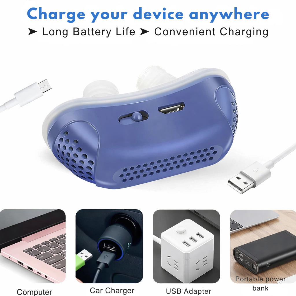 Compact Anti-Snoring Device with Airflow | Mask-Free Breathing Aid | USB Rechargeable