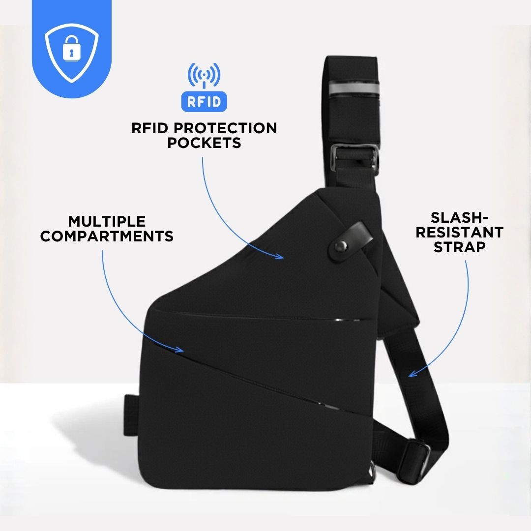Chic Black Crossbody Bag with RFID Safety and Waterproof Design