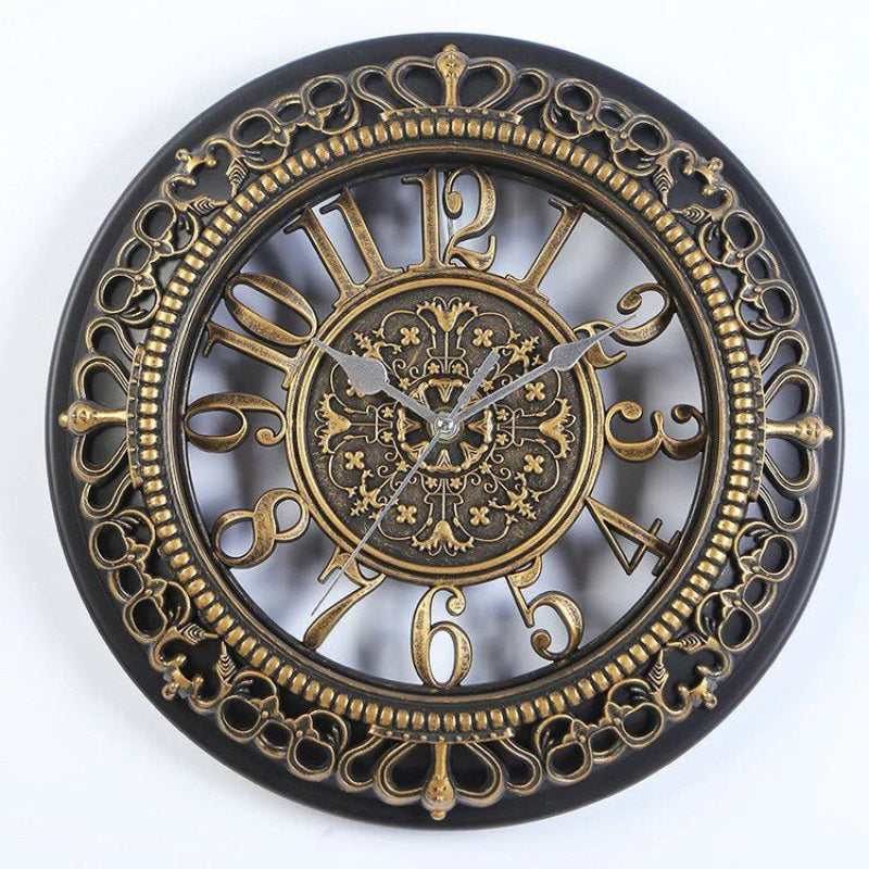 Elegant Metal Wall Clock with Antique Gold Finish for Home Décor