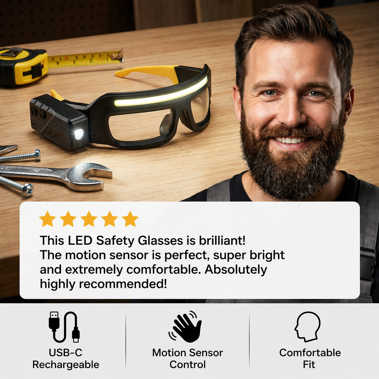 Motion Sensor Work Lamp | Hands-Free | LED Glasses Light