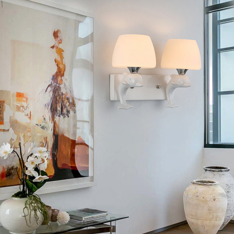 Elegant Ceramic Wall Light Fixture with Opaline Shade