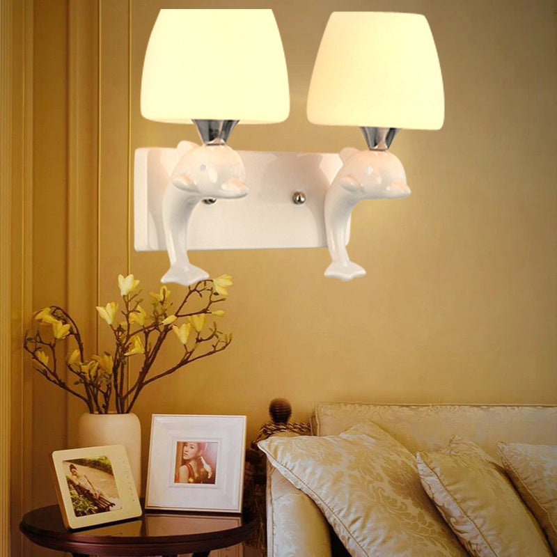 Elegant Ceramic Wall Light Fixture with Opaline Shade