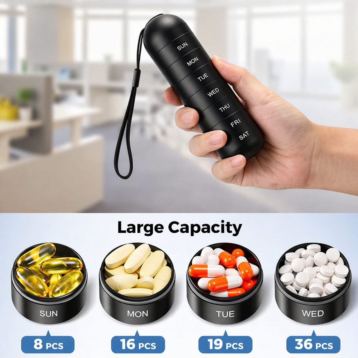 Compact Aluminum Pill Organizer with 7 Compartments - Shockproof Storage Box